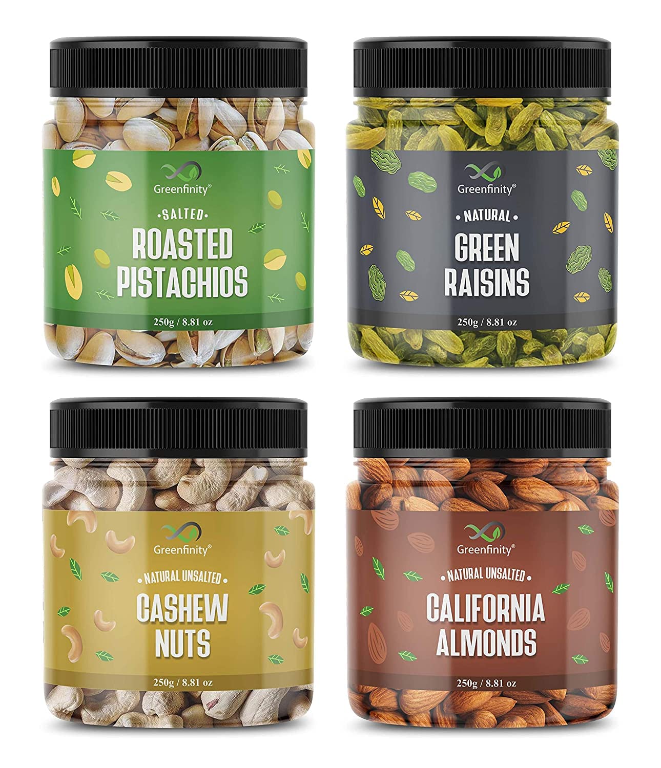 GreenFinity Premium Dry Fruit Combo (1kg)  ||  Almonds, Cashews, Pista, Raisin (250g -Pack of 4)