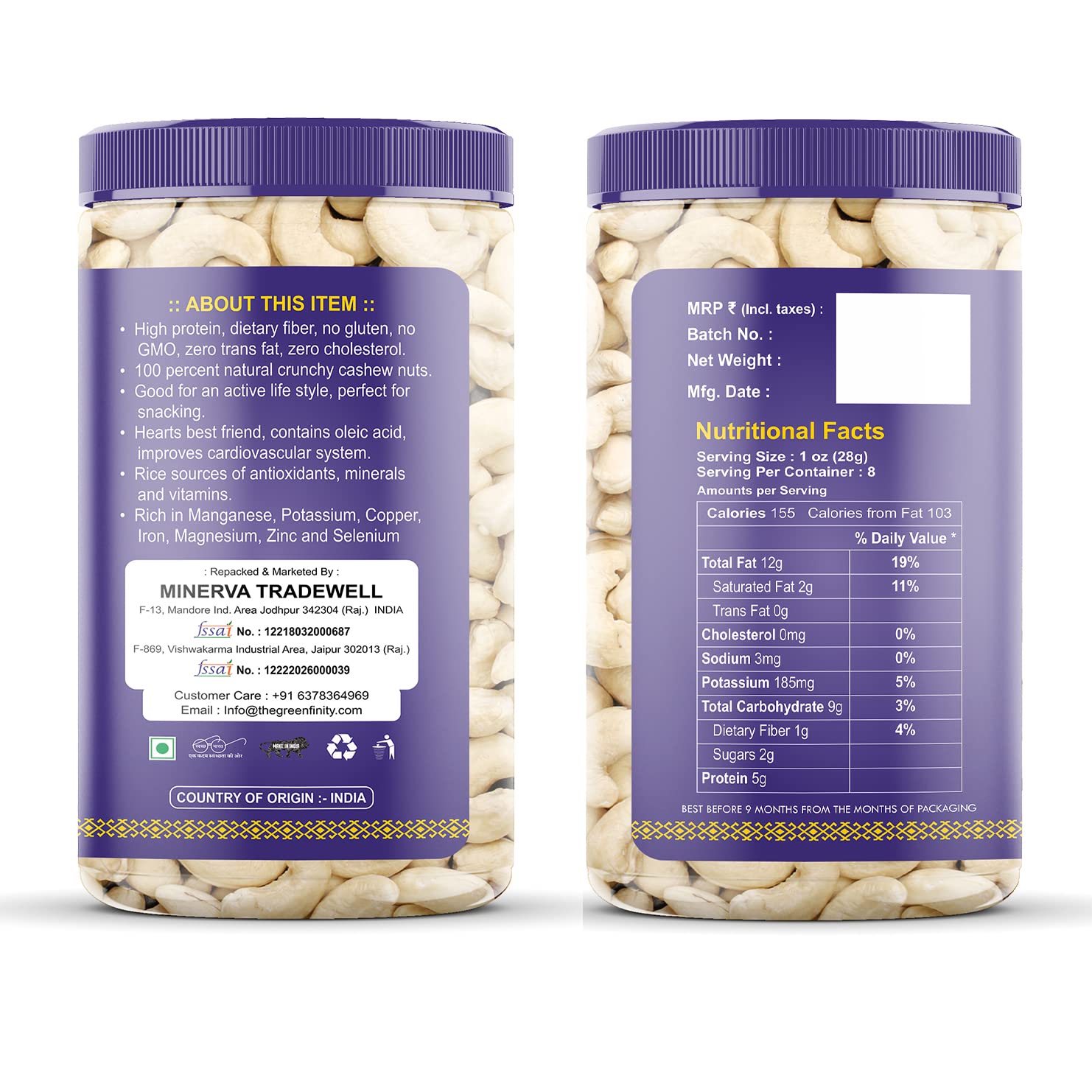 GreenFinity Premium Dry Fruits Combo Pack | Almonds, Cashews, Pistachios & Green Raisins | 200g Each | Healthy Snacks & Corporate Gifting