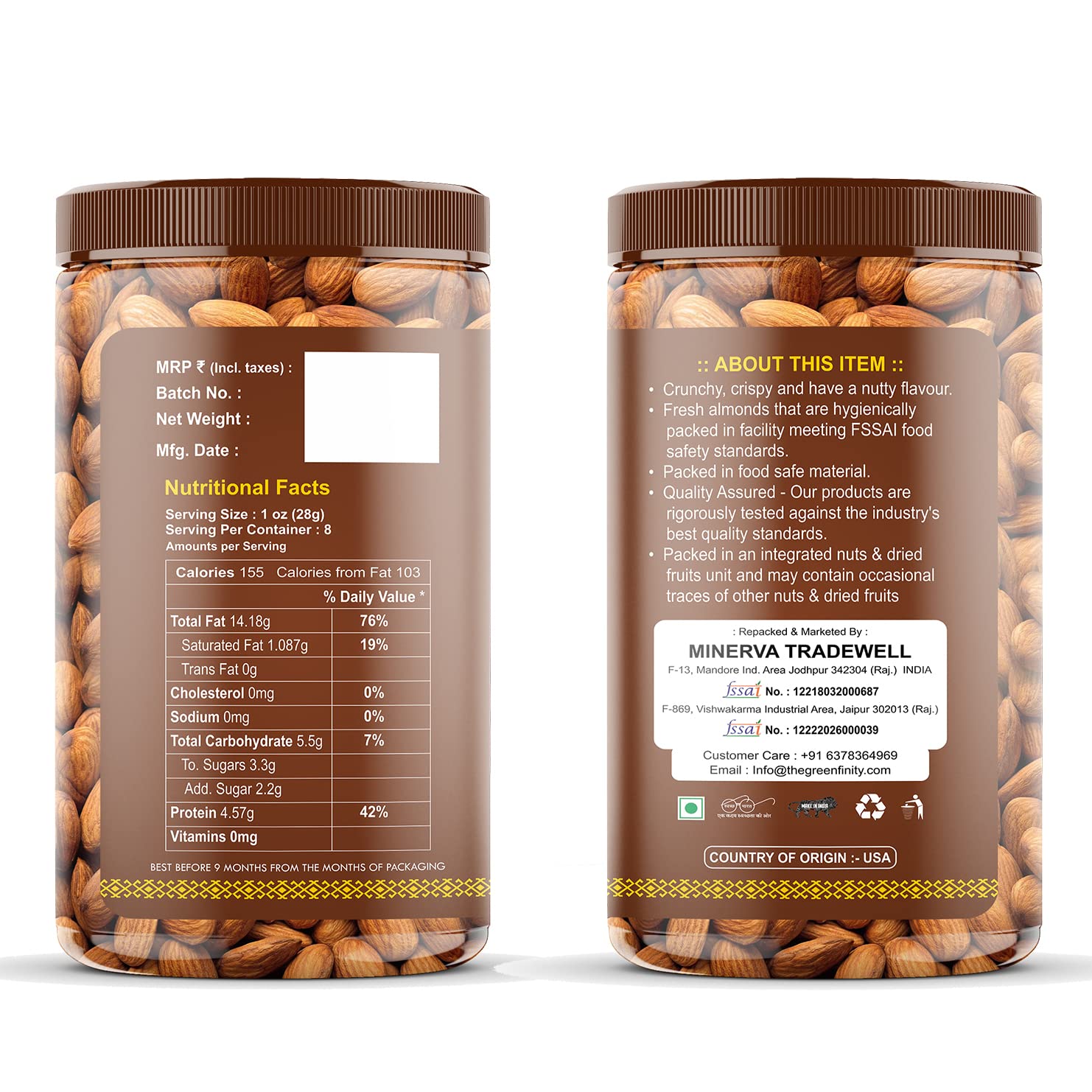 GreenFinity Dry Fruits Combo Pack- Almonds and Cashews -250g (Pack of 2)