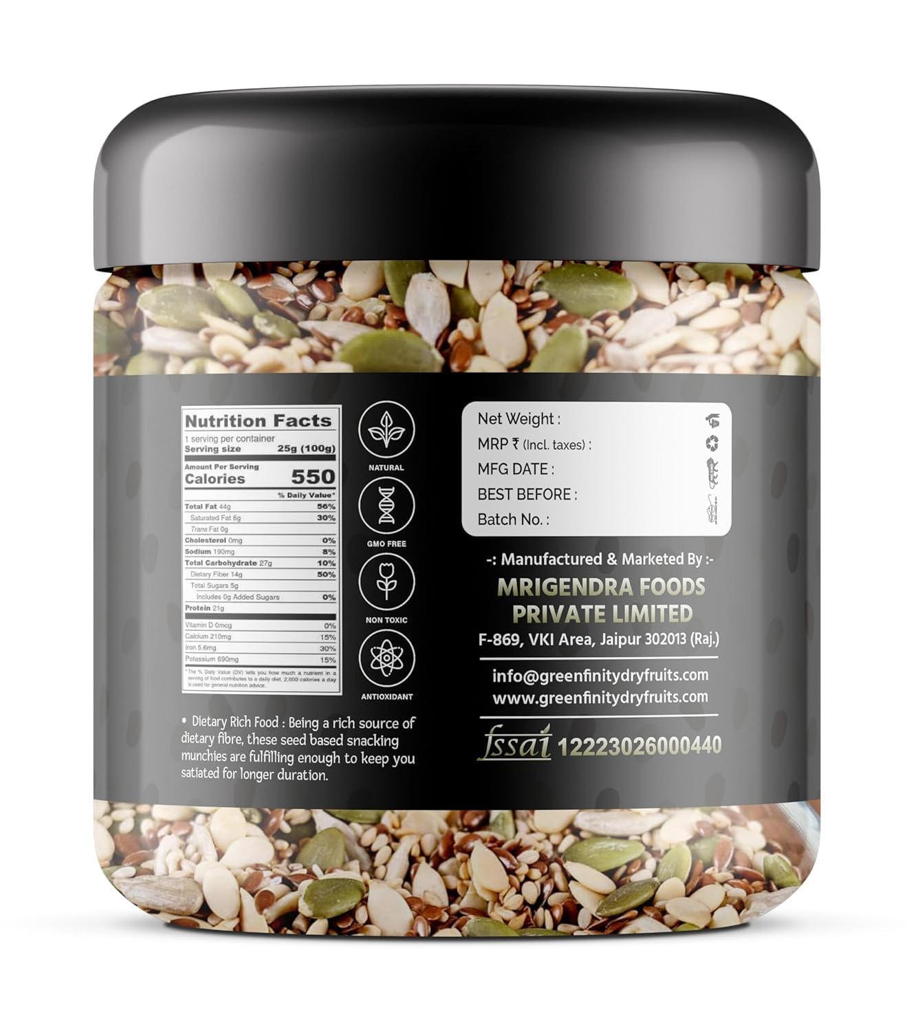 GreenFinity Healthy Raw Mix Seeds- Pumpkin, Sunflower, Watermelon, Chia Flax Seeds (250g)