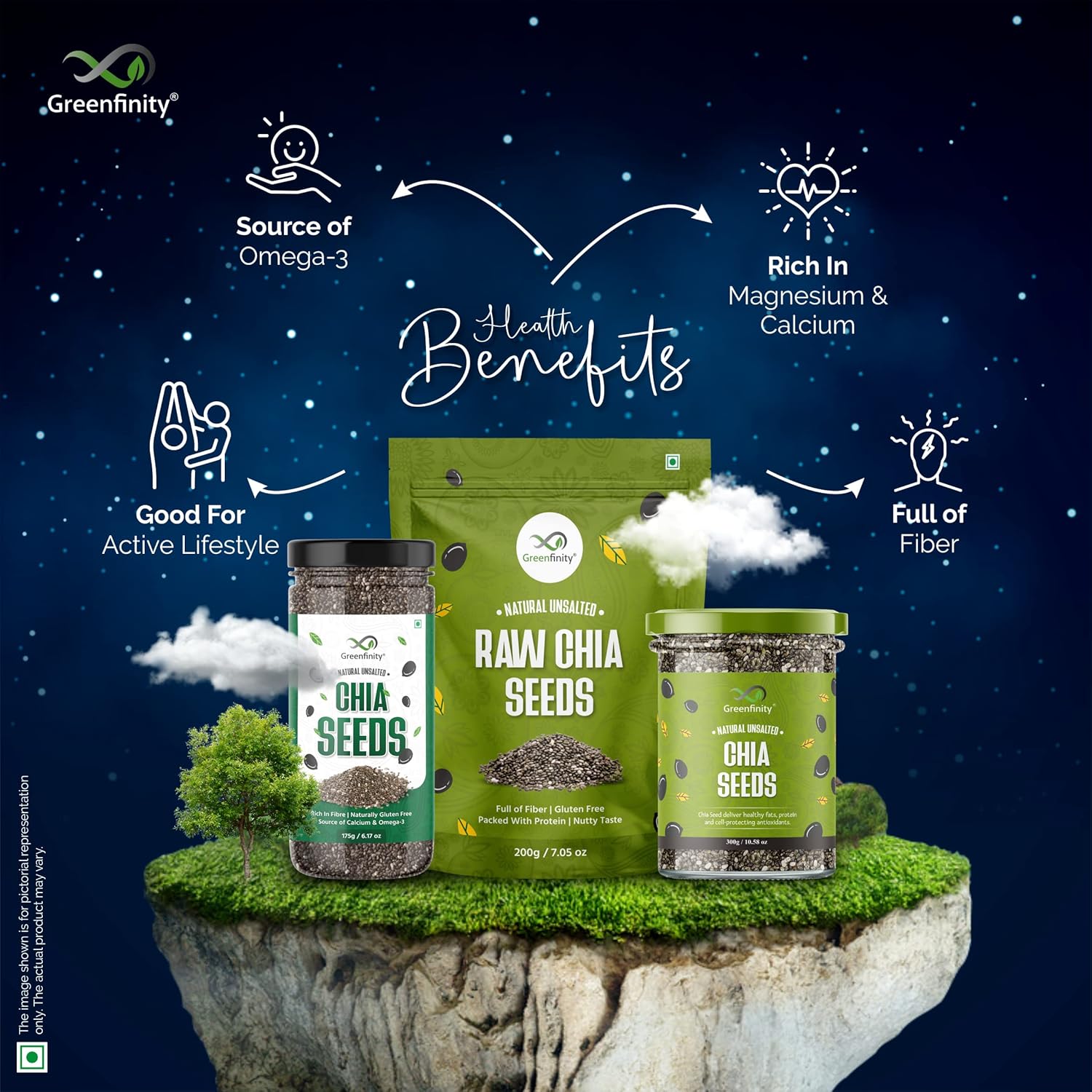 GreenFinity Healthy & Tasty Pumpkin, Sunflower - 250g, Flax , Chia - 300g