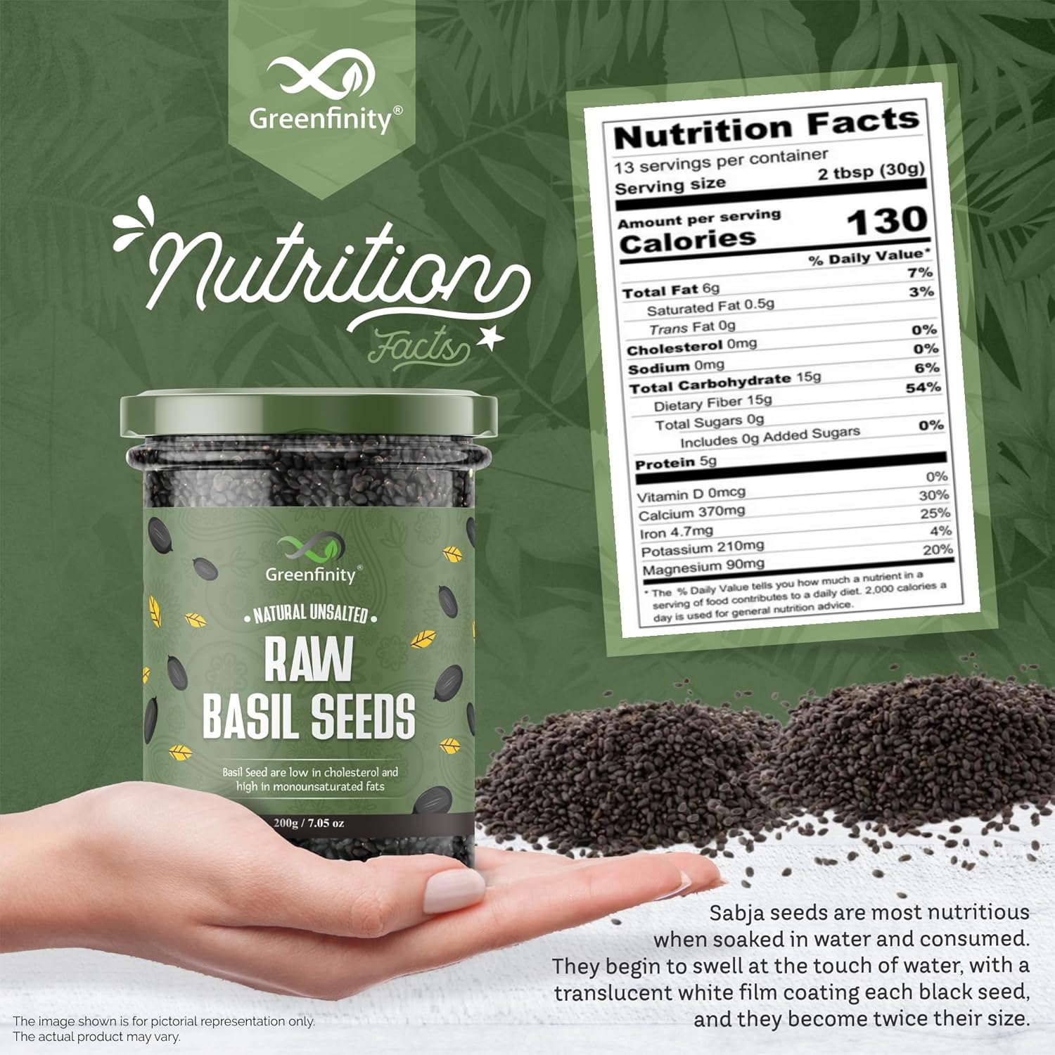 GreenFinity Healthy Seeds Combo- Chia Seed -175g  Basil Seeds - 200g (Pack of 2)