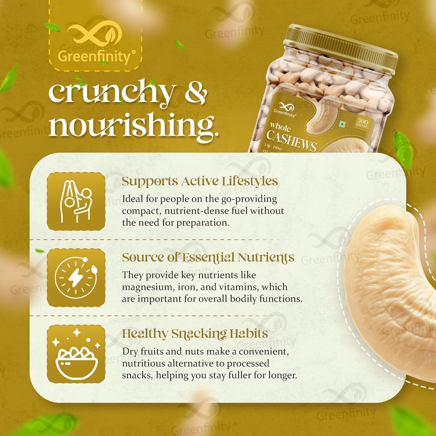 GreenFinity Premium Cashew Nuts - 500g (Pack of 2)