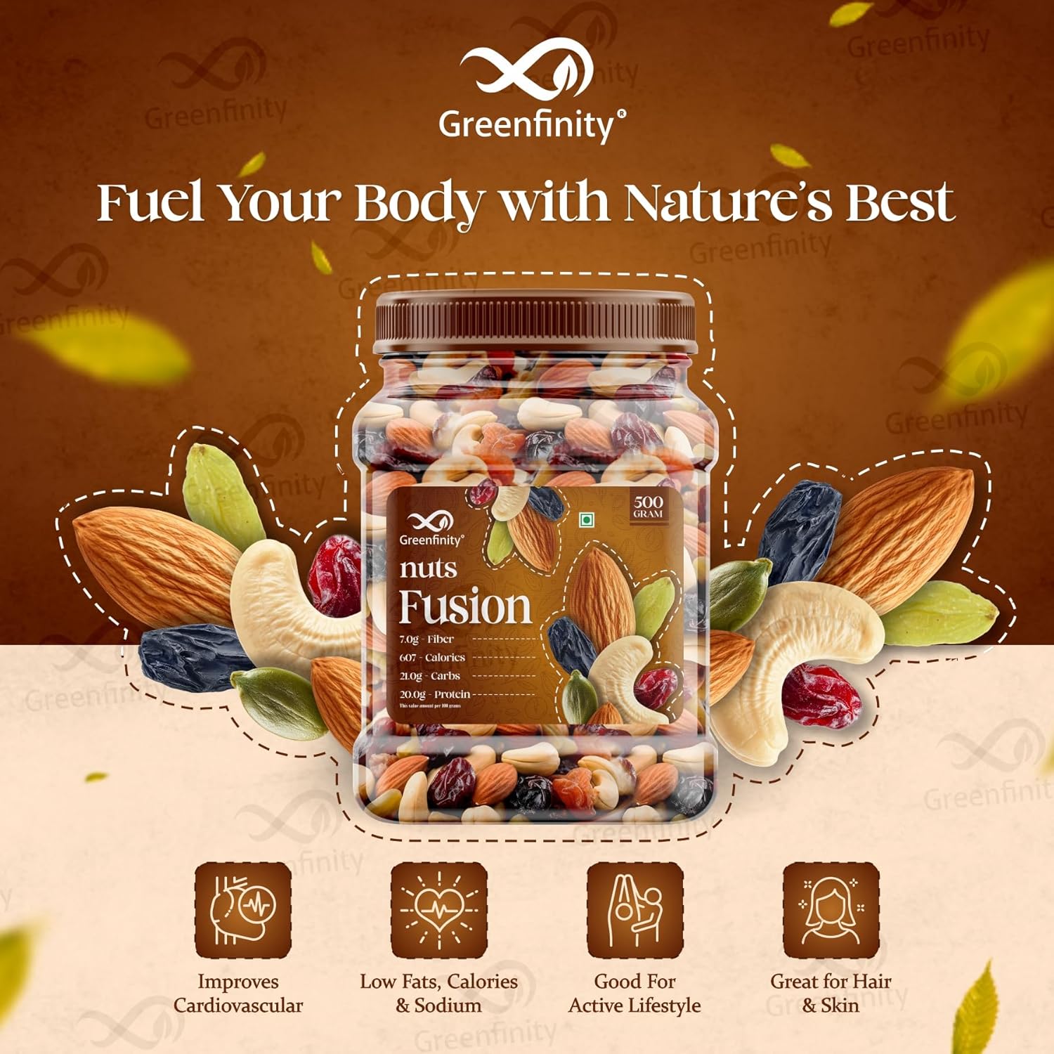 GreenFinity Mixed Dry Fruits Pack – 1kg (500g × 2)