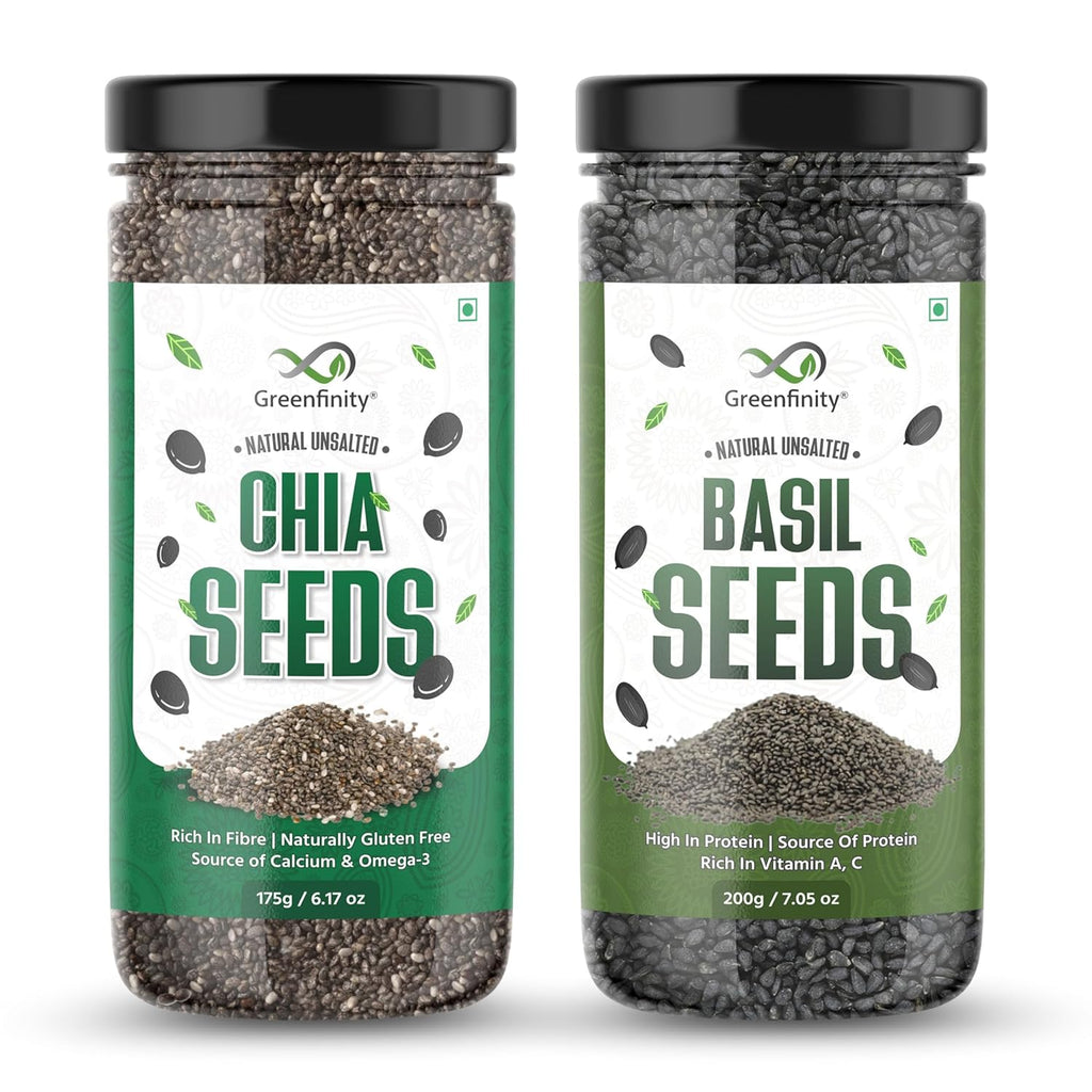 GreenFinity Healthy Seeds Combo- Chia Seed -175g  Basil Seeds - 200g (Pack of 2)