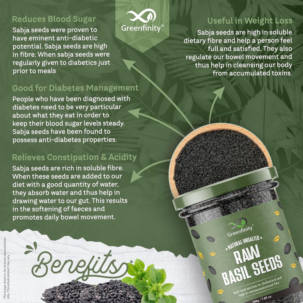 GreenFinity Healthy Seeds Combo- Chia Seed -175g  Basil Seeds - 200g (Pack of 2)