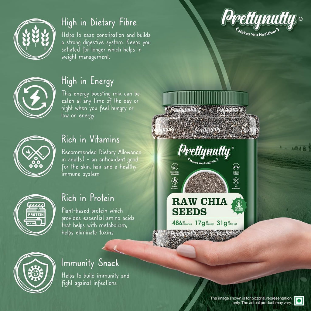 PrettyNutty Chia Seeds – 750g (Jar Pack)