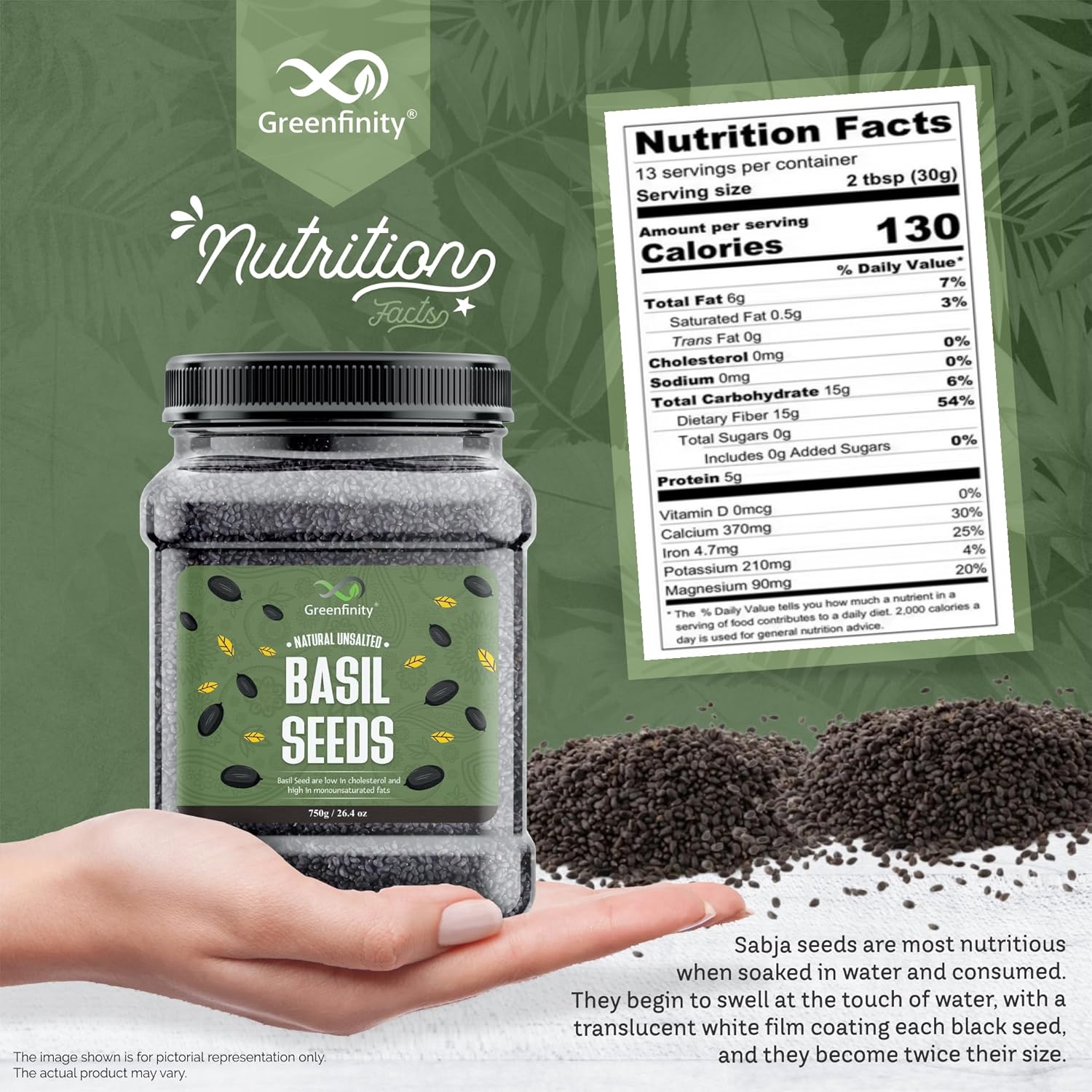 GreenFinity Premium Basil (Sabja) Seeds 750g