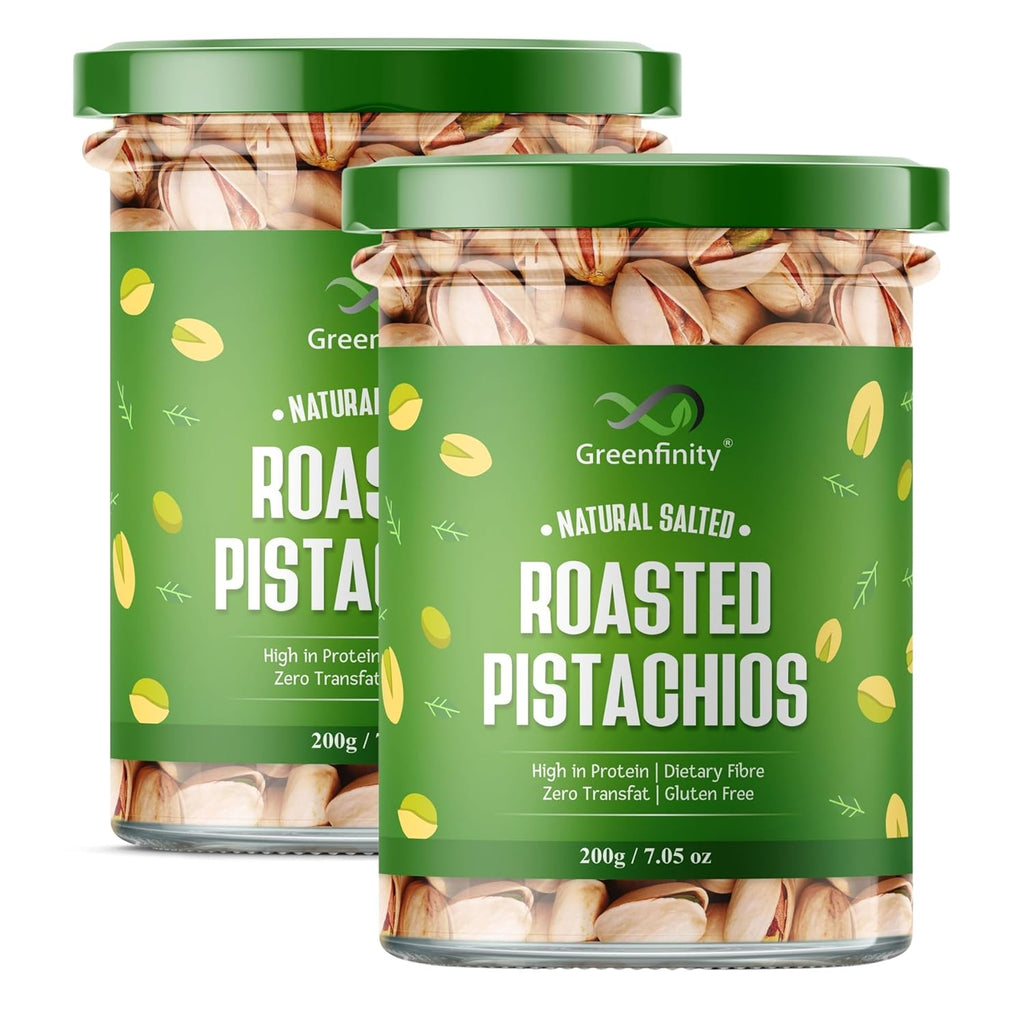 GreenFinity Fresh Whole Roasted Salted Pistachios 200g (Pack of 2)