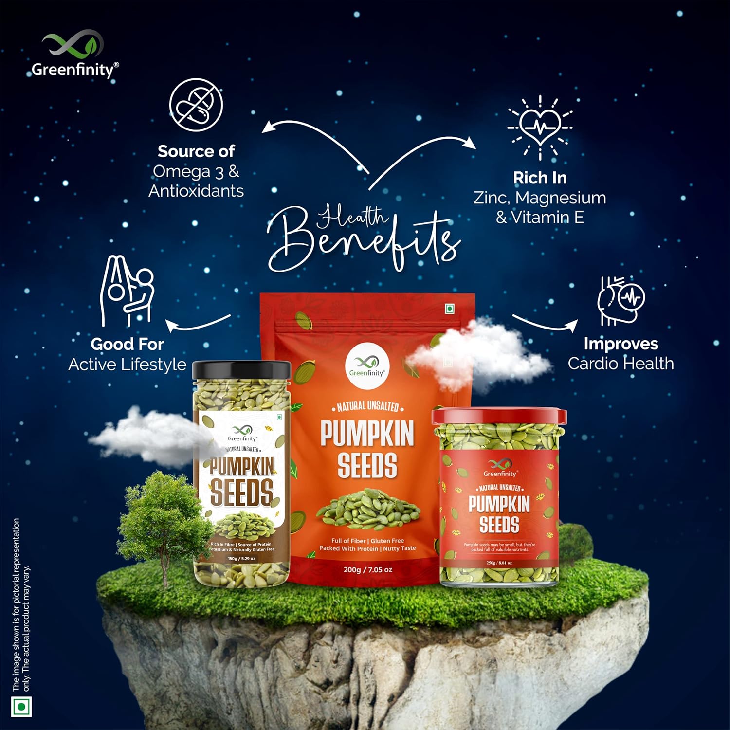 GreenFinity Healthy & Tasty Pumpkin, Sunflower - 250g, Flax , Chia - 300g