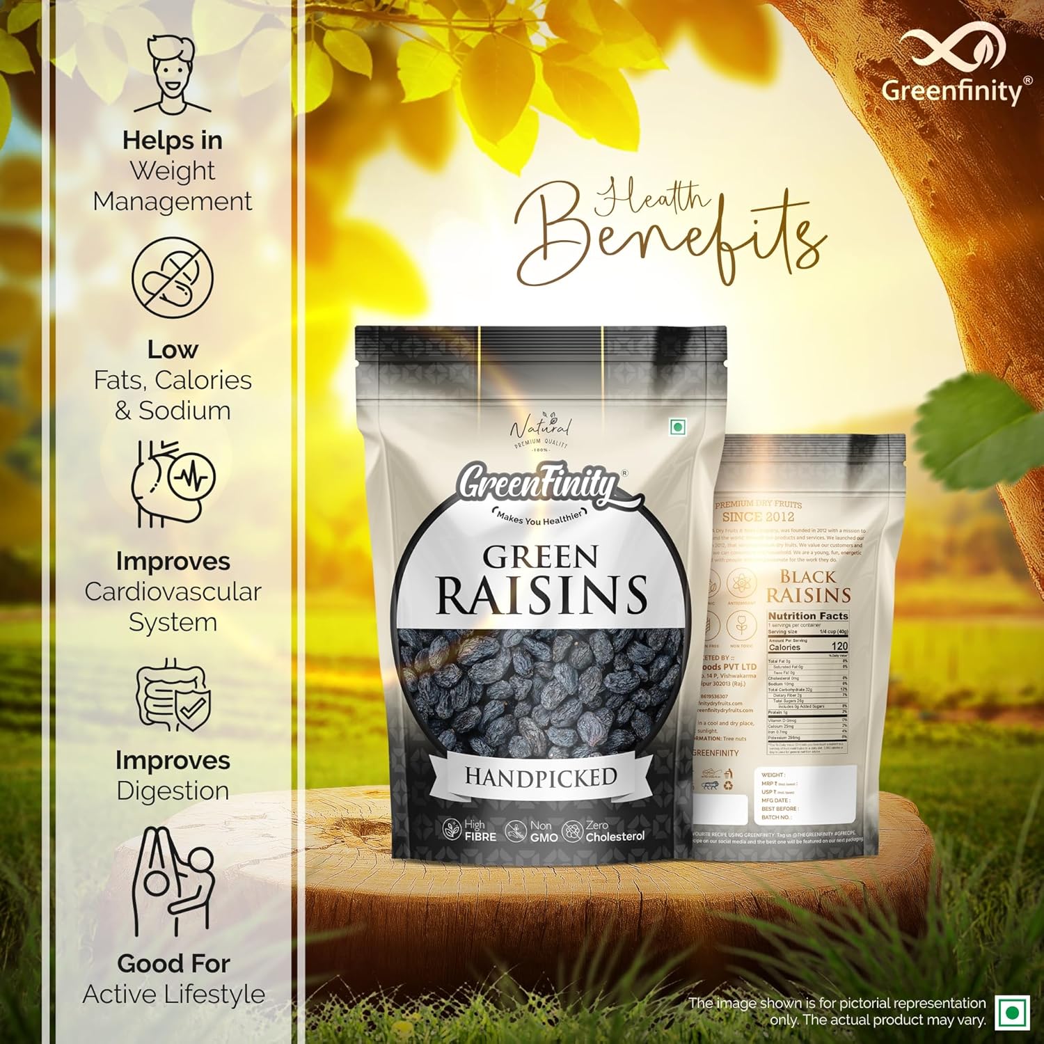 GreenFinity Premium Afghani Seedless Black Raisins - 1Kg