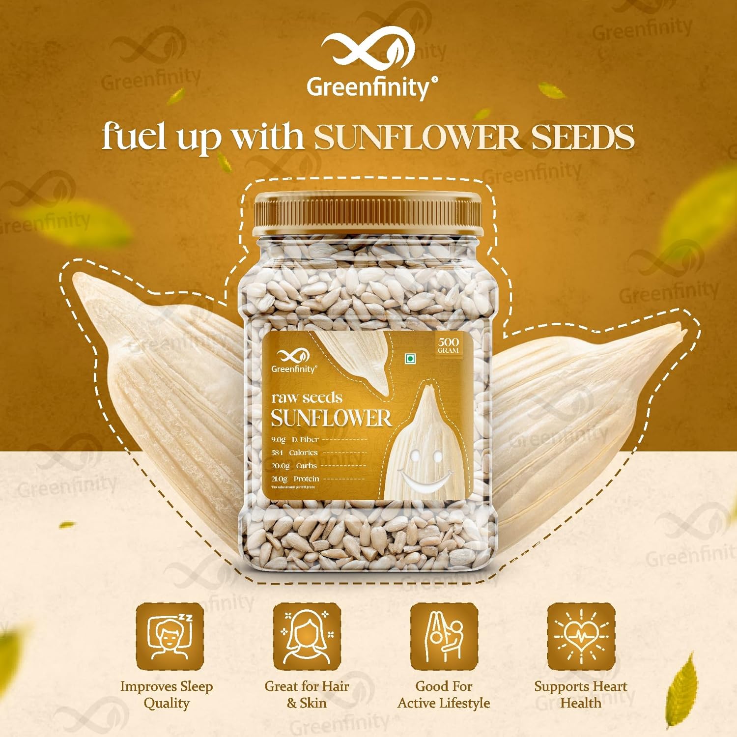 Greenfinity Premium Raw Sunflower Seeds 1kg (500g x 2)