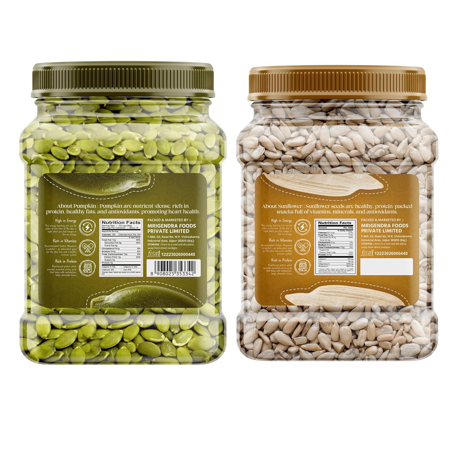 GreenFinity Seeds Combo, 2kg | Pumpkin 1kg (500gx2) Sunflower 1kg (500gx2)
